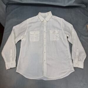 J. Crew Baird McNutt Irish Linen Shirt White Military Roll Tab Pockets Men's XL